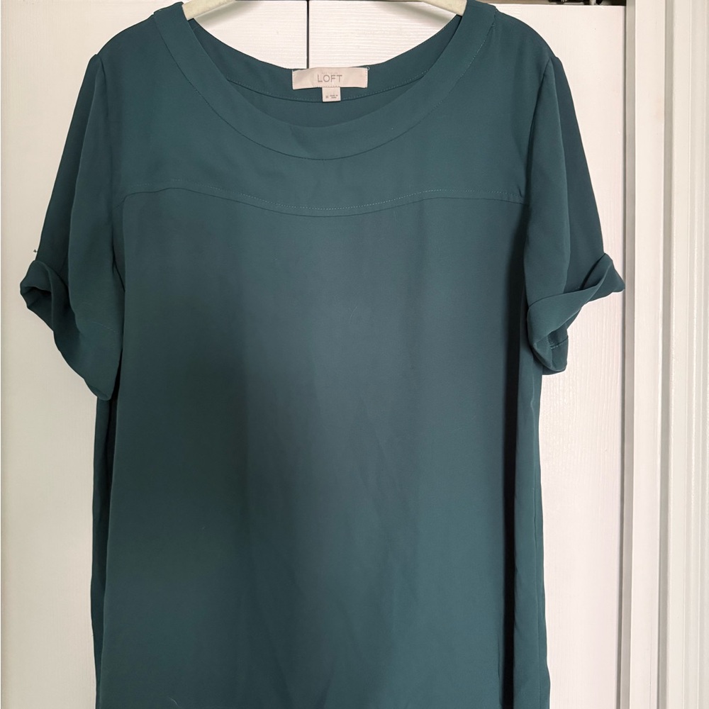 LOFT teal Blouse with Cuffed Sleeves and Relaxed Fit